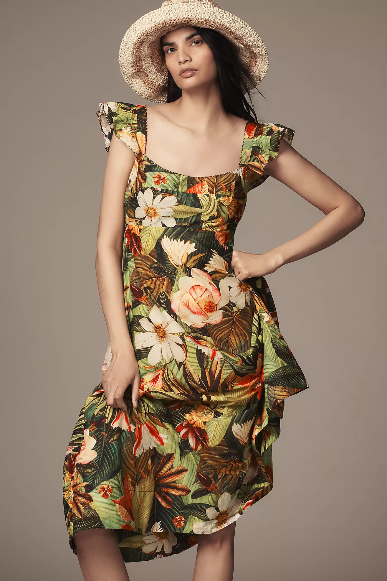 Farm Rio Botanical Forest Ruffled-Strap Midi Dress | Anthropologie (US)