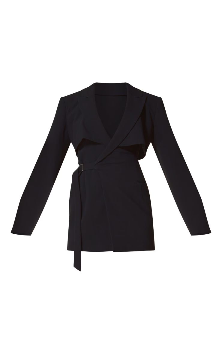 PLT Label Black Tie Side Detail Blazer Dress | PrettyLittleThing US