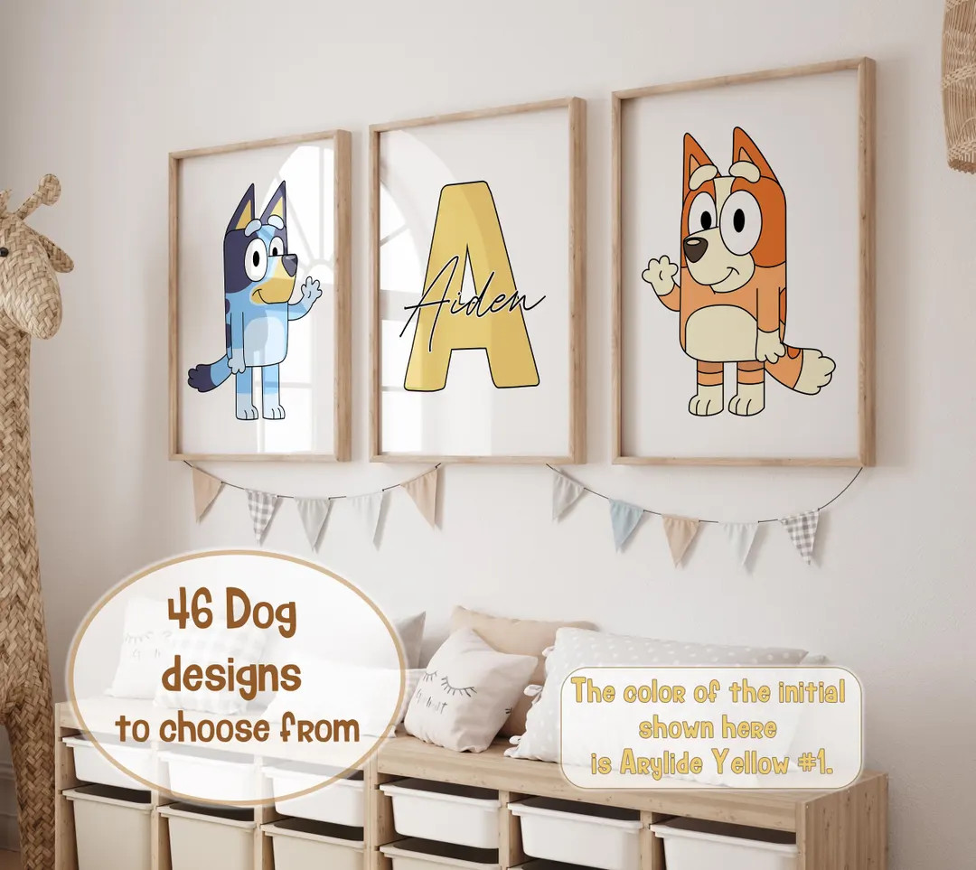 Blue Dog Themed Wall Art Prints Set of 3 Nursery Decor Dogs Custom Print Toddler Boy Digital Post... | Etsy (US)