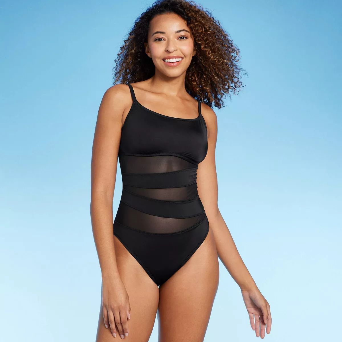 Women'sMesh Front One Piece Swimsuit - Shade & Shore™ White L: Chic Black Inserts, Tricot Fabri... | Target