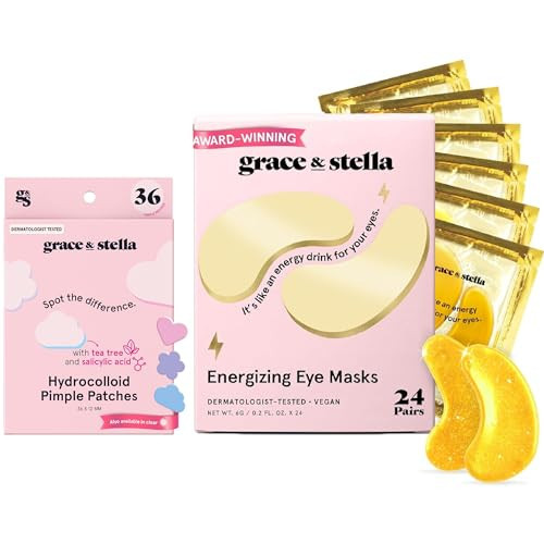 grace & stella Eye Mask Gold 24 Pairs + Multi-shape Pimple Patch 36-Pack Bundle | Amazon (US)