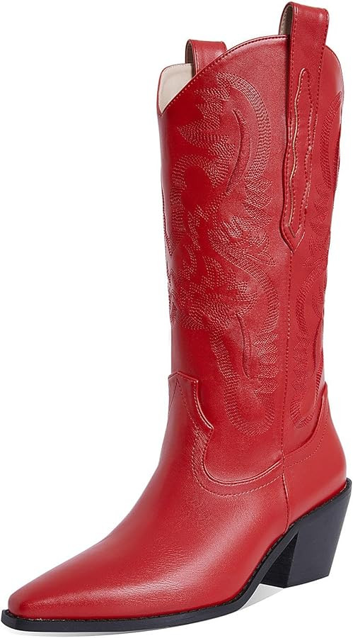 SaraIris Women's Cowgirl Boots Black Boots Knee High Boots Mid Calf boots Western Boots Embroider... | Amazon (US)
