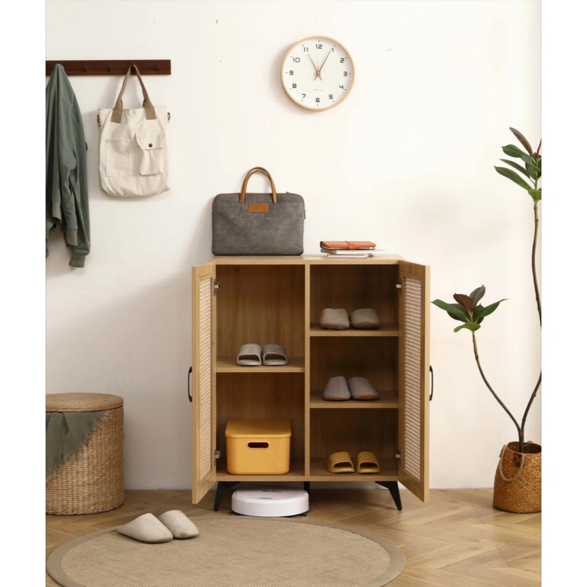 Rattan Mesh Double-Door Shoe Cabinet, Large Capacity Storage Cabinet with Durable Structure for E... | Wayfair North America