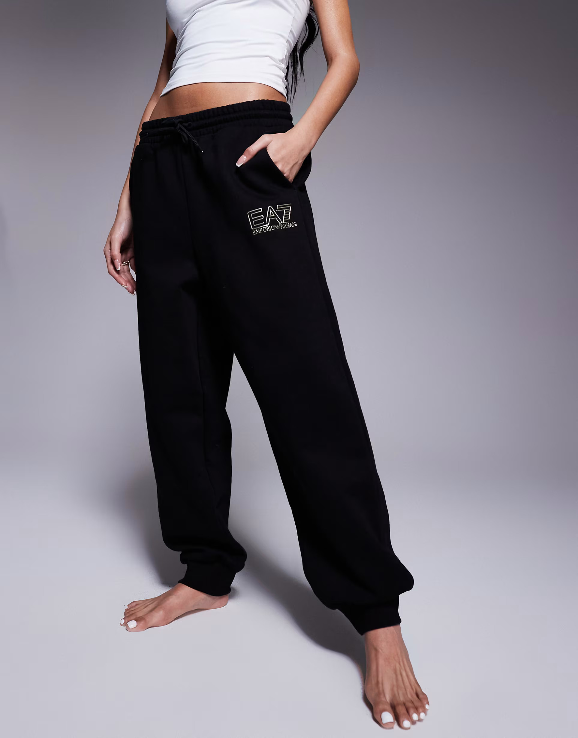 Armani EA7 gold logo sweatpants in black - part of a set | ASOS (Global)