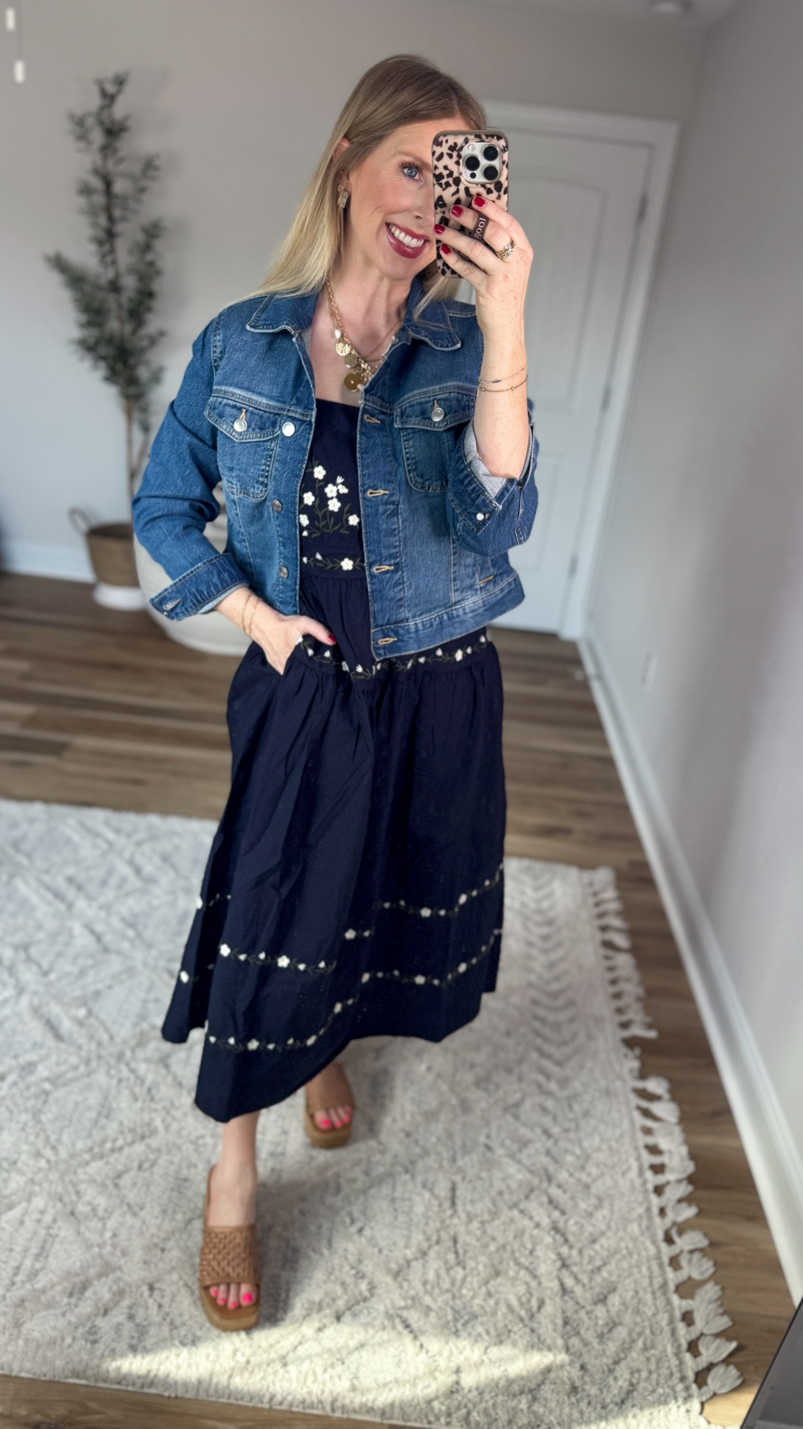 Walmart outfit, midi dress, jean jacket 

#LTKootd #LTKWorkwear
