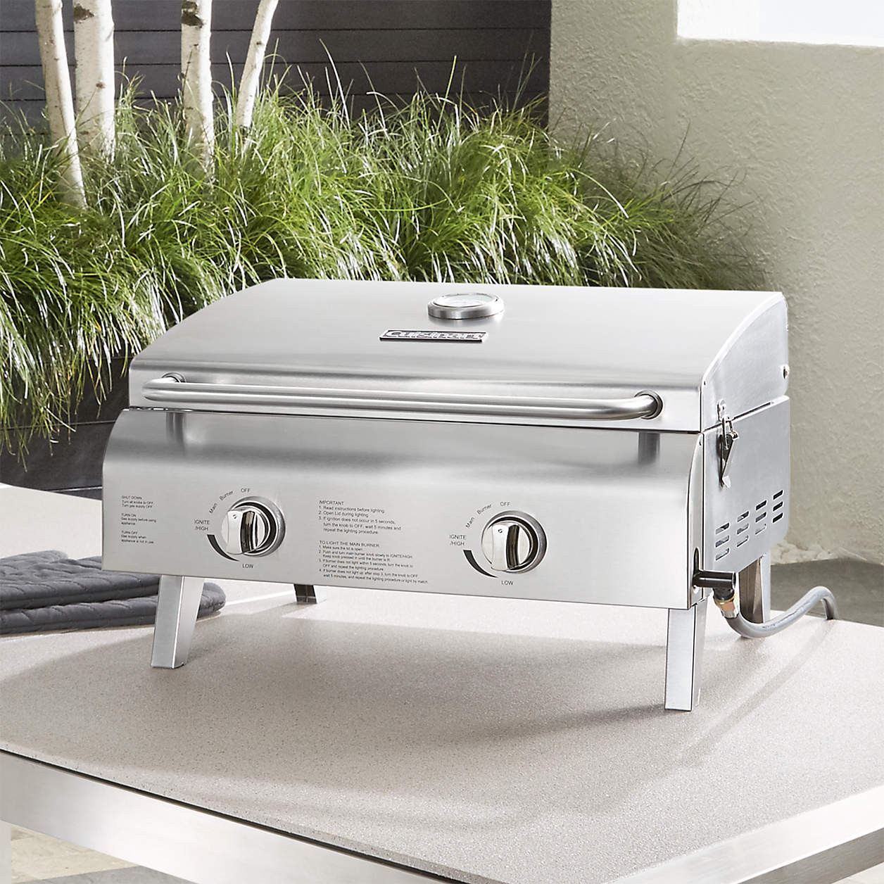 Cuisinart Chef Style Stainless Steel 2-Burner Mini Portable Tabletop Gas Outdoor Grill + Reviews ... | Crate & Barrel