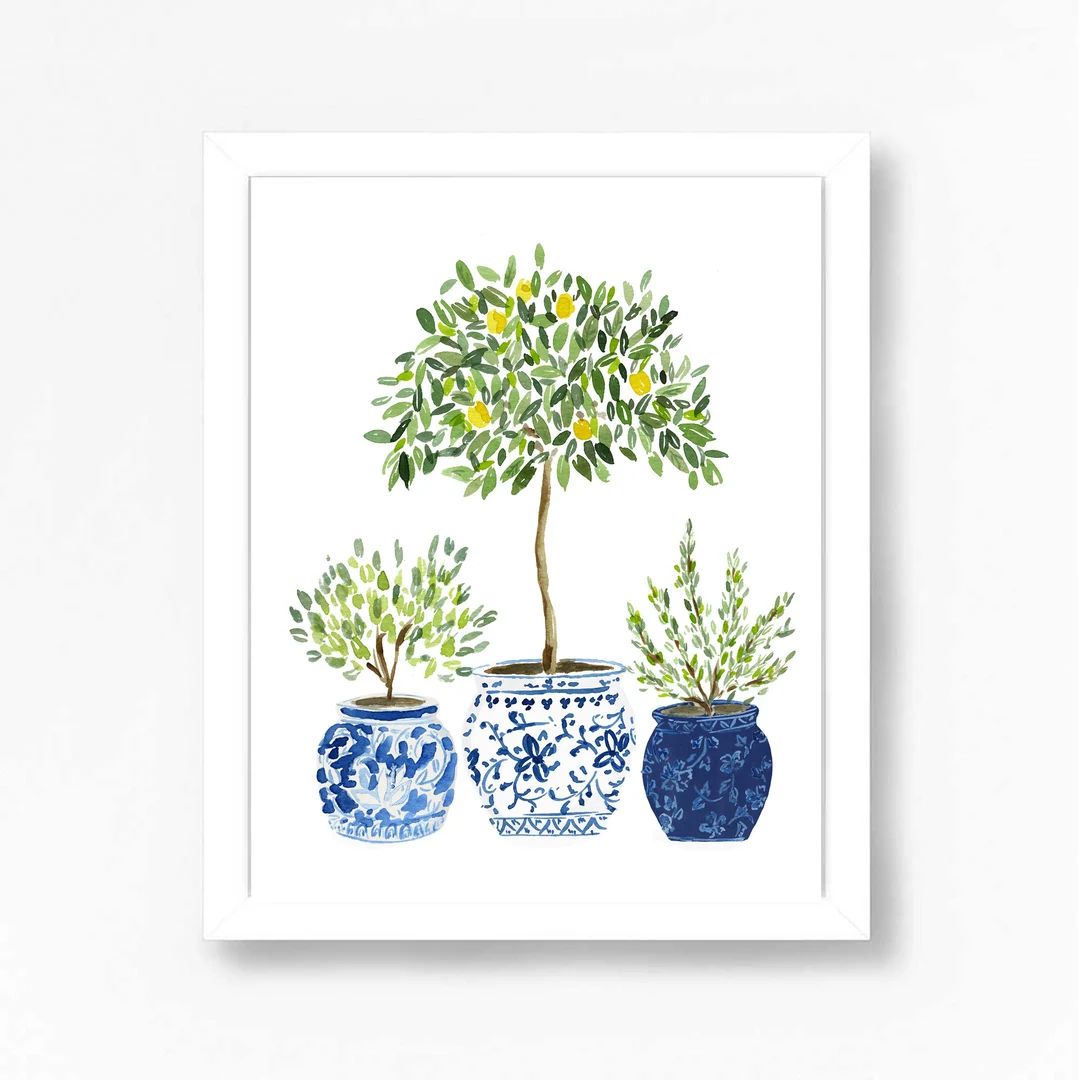 Lemon Lemons Tree Olive Navy Blue White Vase Plants Floral - Etsy | Etsy (US)