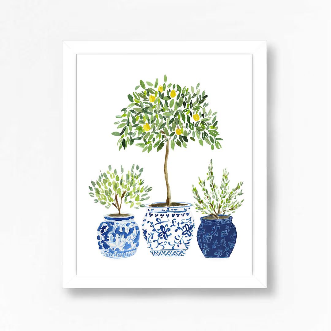 Lemon Lemons Tree Olive Navy Blue White Vase Plants Floral - Etsy | Etsy (US)
