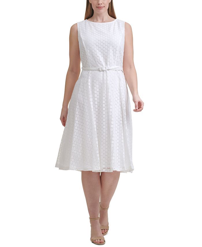 Jessica Howard Plus Size Belted Lace Dress & Reviews - Dresses - Plus Sizes - Macy's | Macys (US)