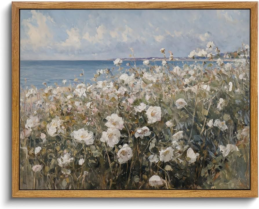 KISSFOX Framed Wall Art Vintage Wall Decor Coastal Pictures Flower Canvas Art Roses Floral Painti... | Amazon (US)