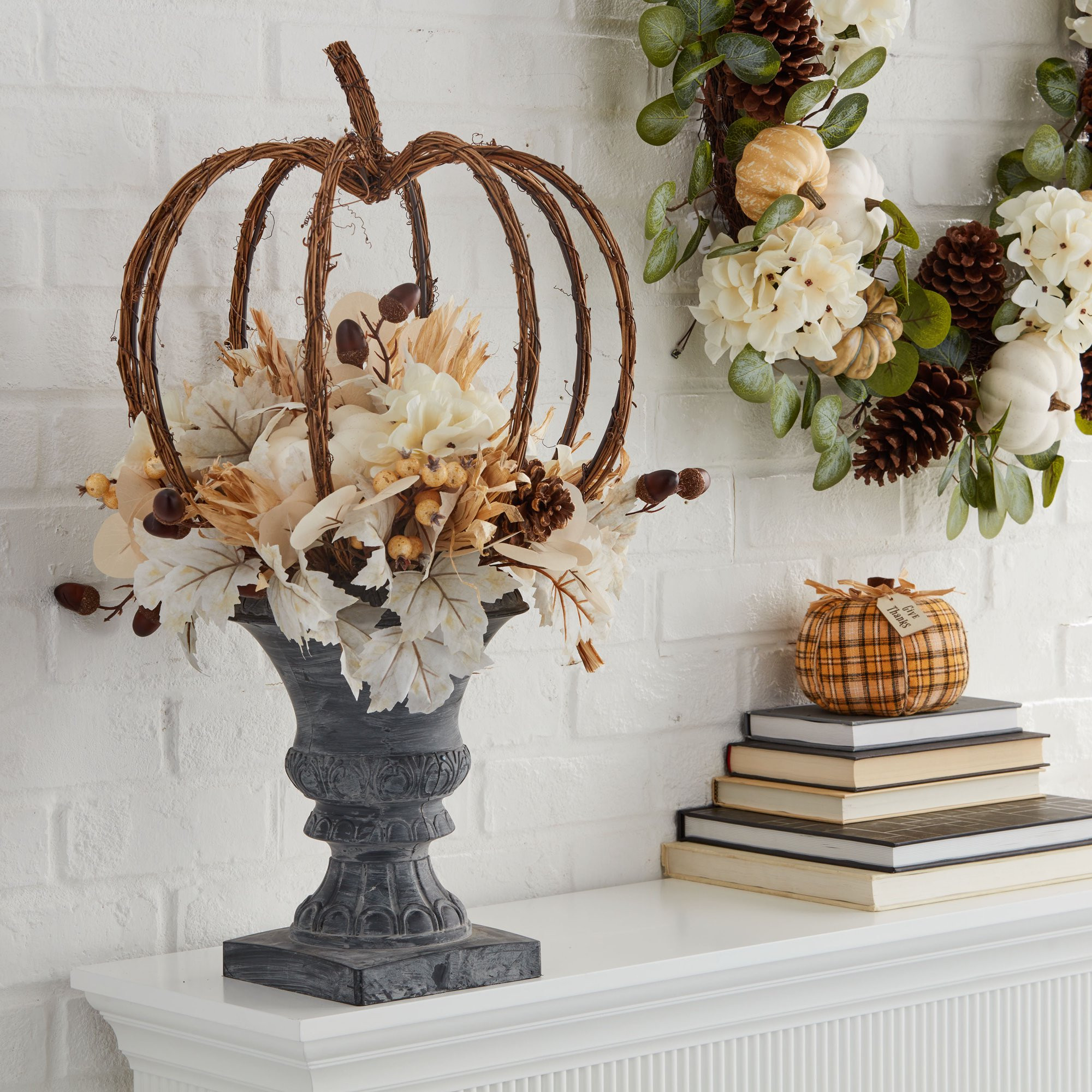 Way to Celebrate Harvest 23" Height Topiary with Floral Indoor Decoration | Walmart (US)