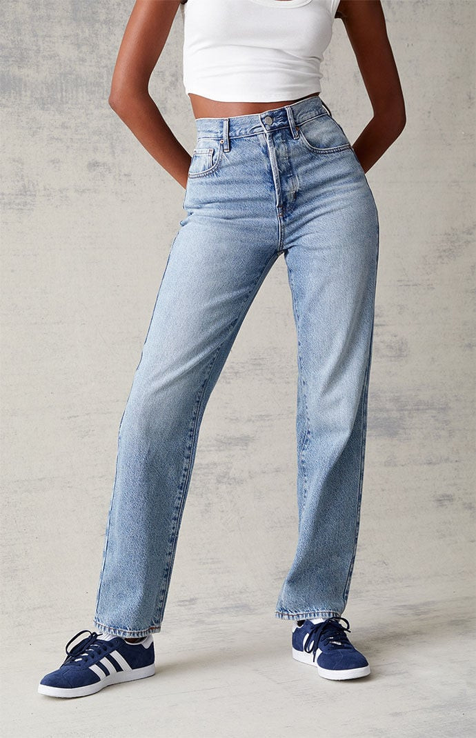 Women's Eco Light Blue Dad Jeans in Medium Indigo - Size 31 | PacSun