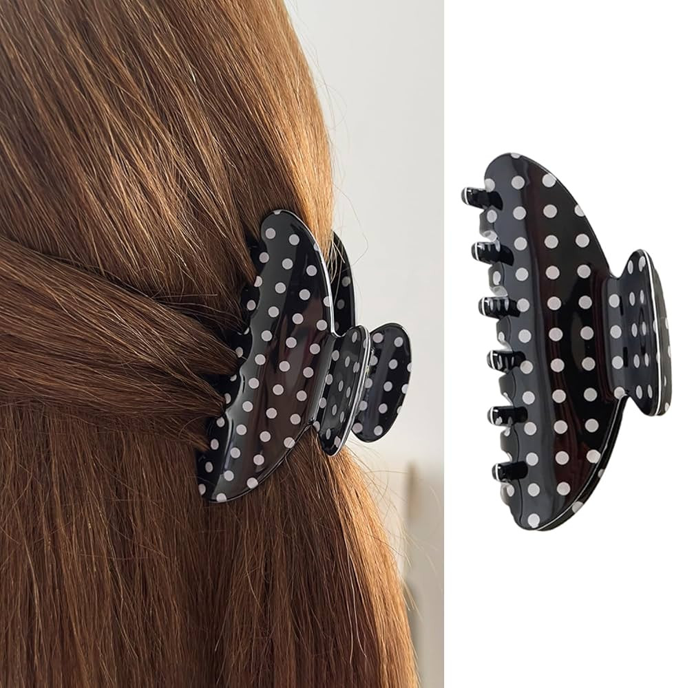 Black Hair Claw Clips Polka Dot Hair Clips Acrylic Hair Accessories Vintage Polka Dots Hair Jaw C... | Amazon (US)