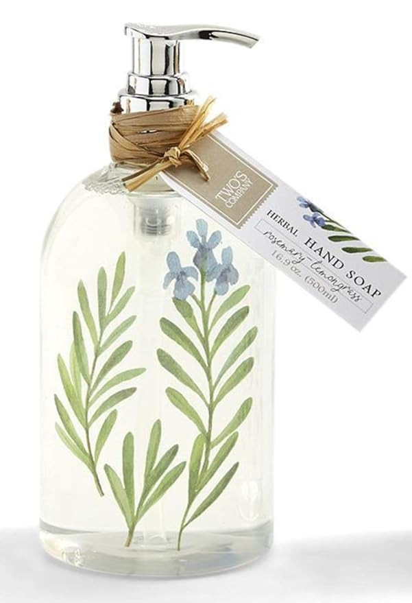 Two's Company Refillable 16.9 oz Herbal Hand Soap Pump Dispenser Bottle Collection (Rosemary Lemo... | Amazon (US)