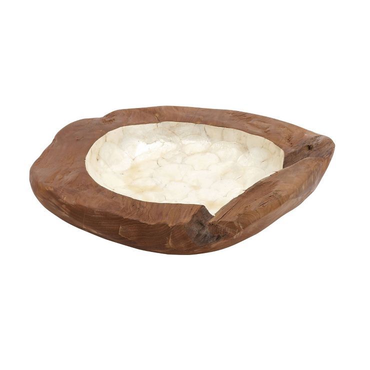 5" x 18" Capiz and Teak Wood Lined Shell Bowl Natural - Olivia & May | Target