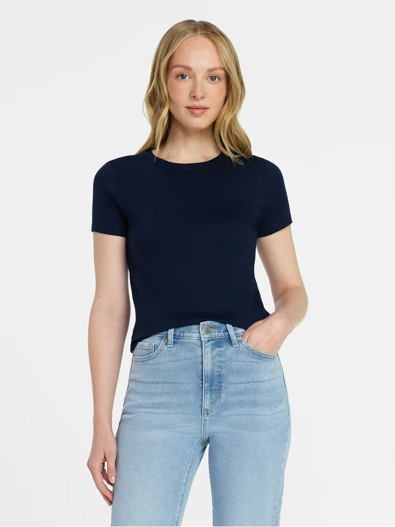 Time and Tru Women's Ribbed Tee with Short Sleeves, Sizes XS-XXXL | Walmart (US)