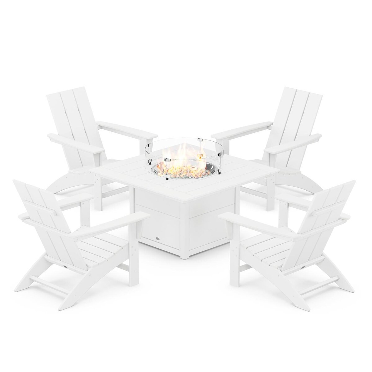 POLYWOOD Modern Adirondack 5 Pc Recycled Plastic Fire Pit Seating Set in White by - PWS708-1-WH | BBQ Guys