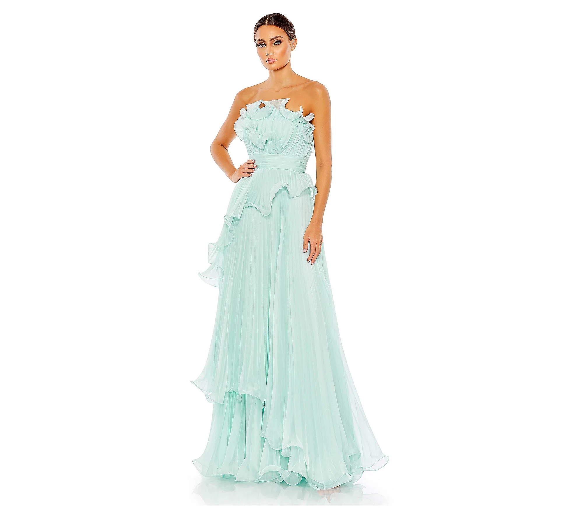 Mac Duggal Pleated Tiered Ruffled Strapless Gown | QVC