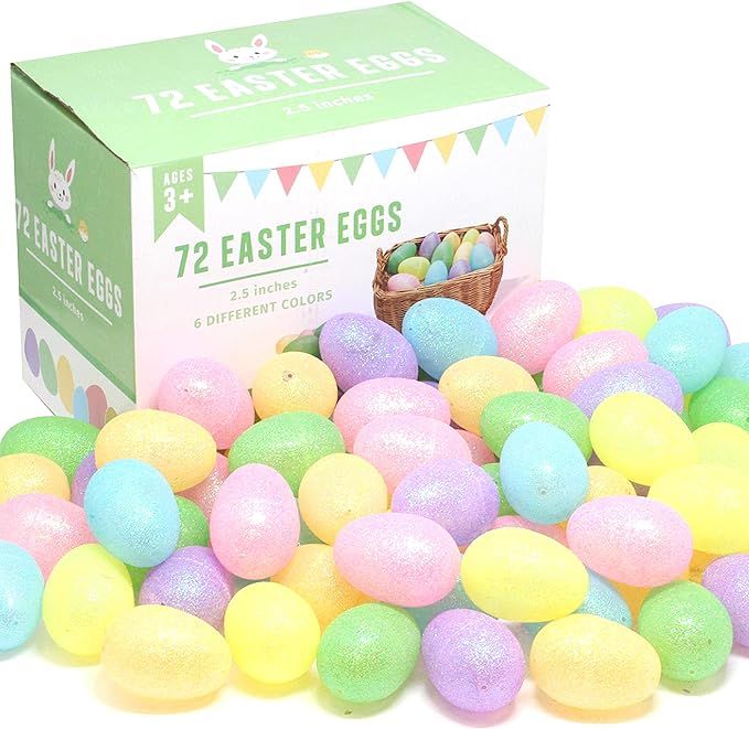 JOYIN 72 Pcs 2.5" Glittering Colorful Assortment Fillable Easter Egg Shell for Easter Egg Hunt, B... | Amazon (US)
