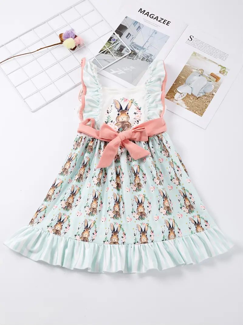 Baby Girls Easter Dress Flower Rabbit Print Sleeveless - Temu | Temu Affiliate Program