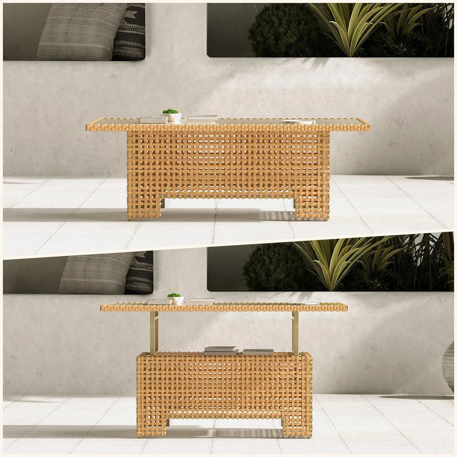 Grand Patio Outdoor Adjustable Steel Slat Lift Top Coffee Dining Table, Beige, 17.75''H - Walmart... | Walmart (US)