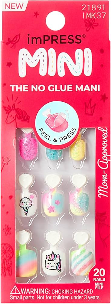 KISS imPRESS Mini Press On Nails for Kids, Berry Best, Multicolor, Squoval, 20 Count | Amazon (US)