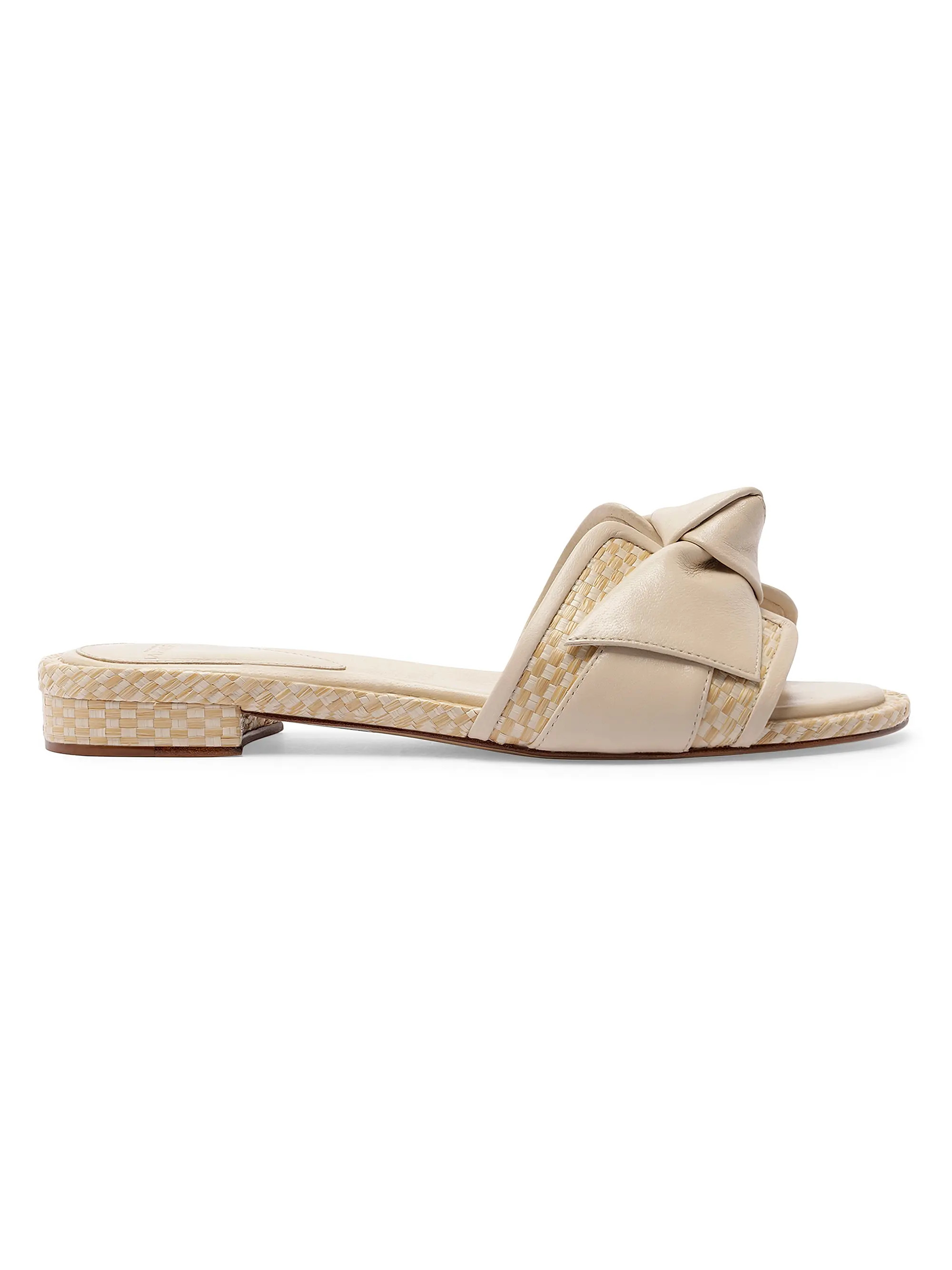 Alexandre Birman Maxi Clarita Leather-Raffia Flats | Saks Fifth Avenue | Saks Fifth Avenue