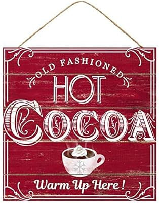 Craig Bachman 12 Inch Square MDF Printed Sign Vintage Hot Cocoa Theme (White, Red, Beige) Christm... | Amazon (US)