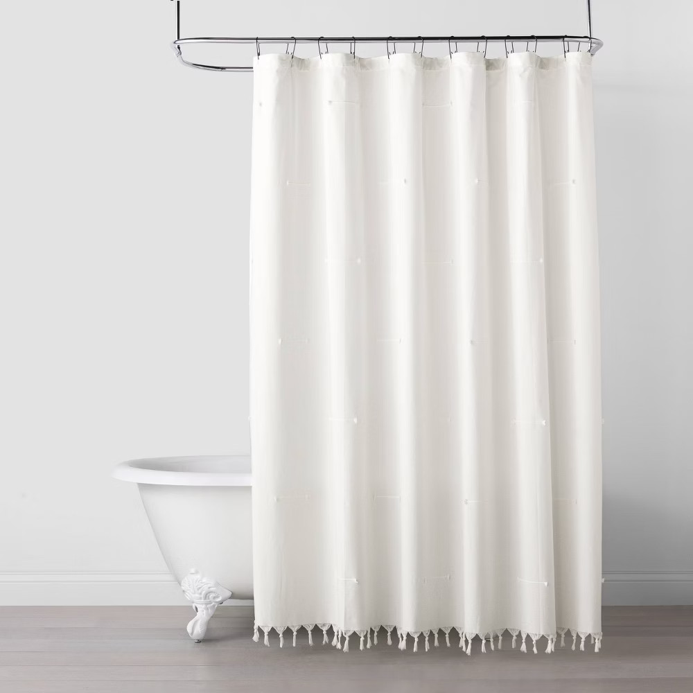 Clip Stitch Knotted Fringe Shower Curtain Sour Cream - Hearth & Hand with Magnolia | Target