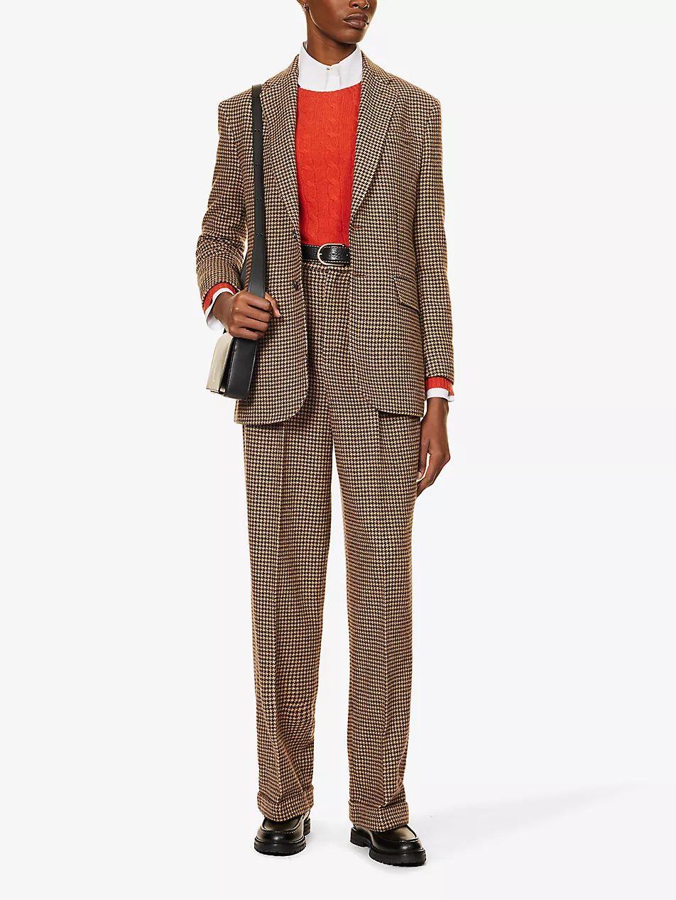 Check-print wide-leg high-rise woven-blend trousers | Selfridges