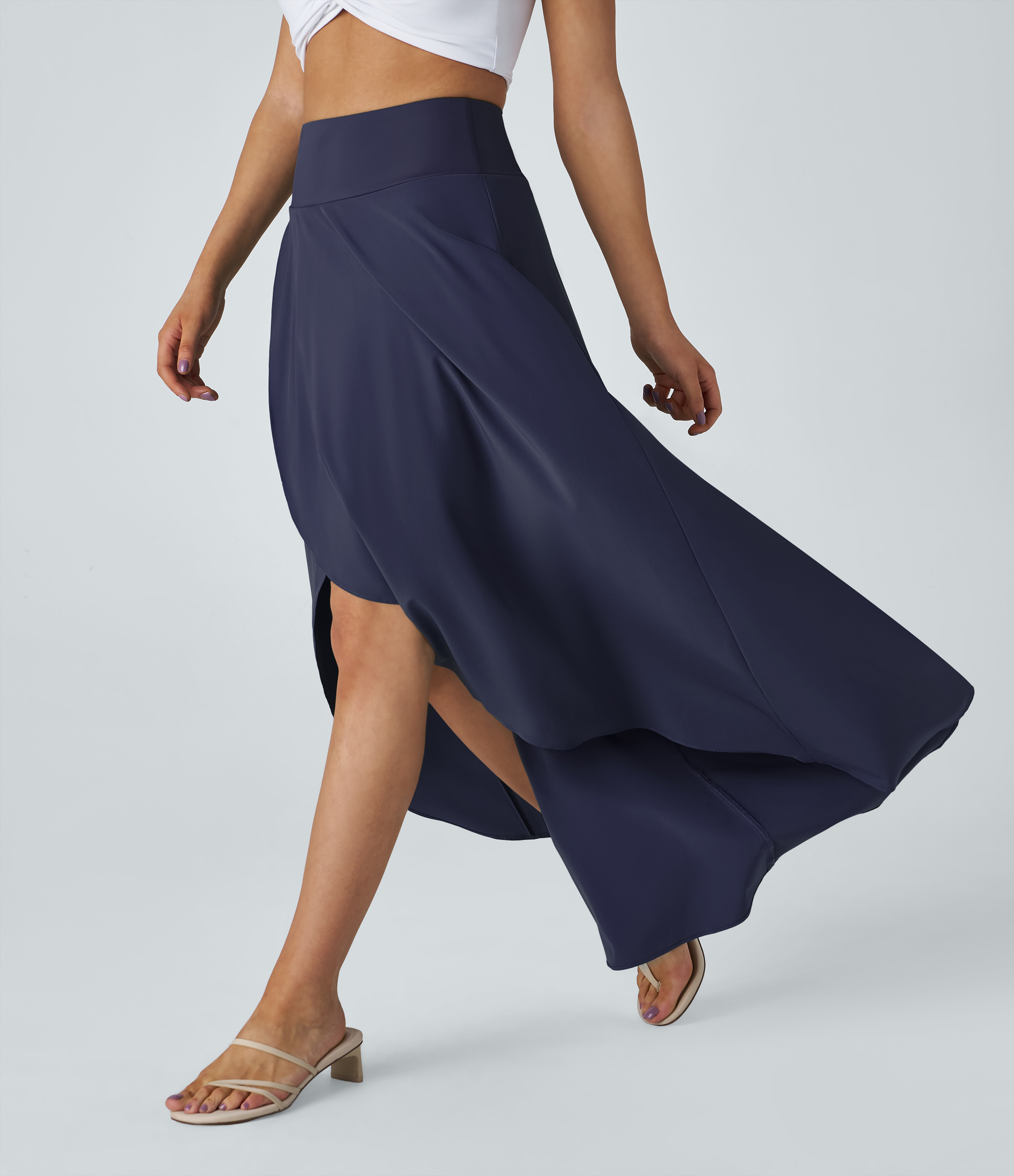 Halara Breezeful™ High Waisted High Low Ruffle 2-in-1 Flowy Quick Dry Casual Regular Maxi Skirt  - Patriot Blue - XL(regular) | HALARA
