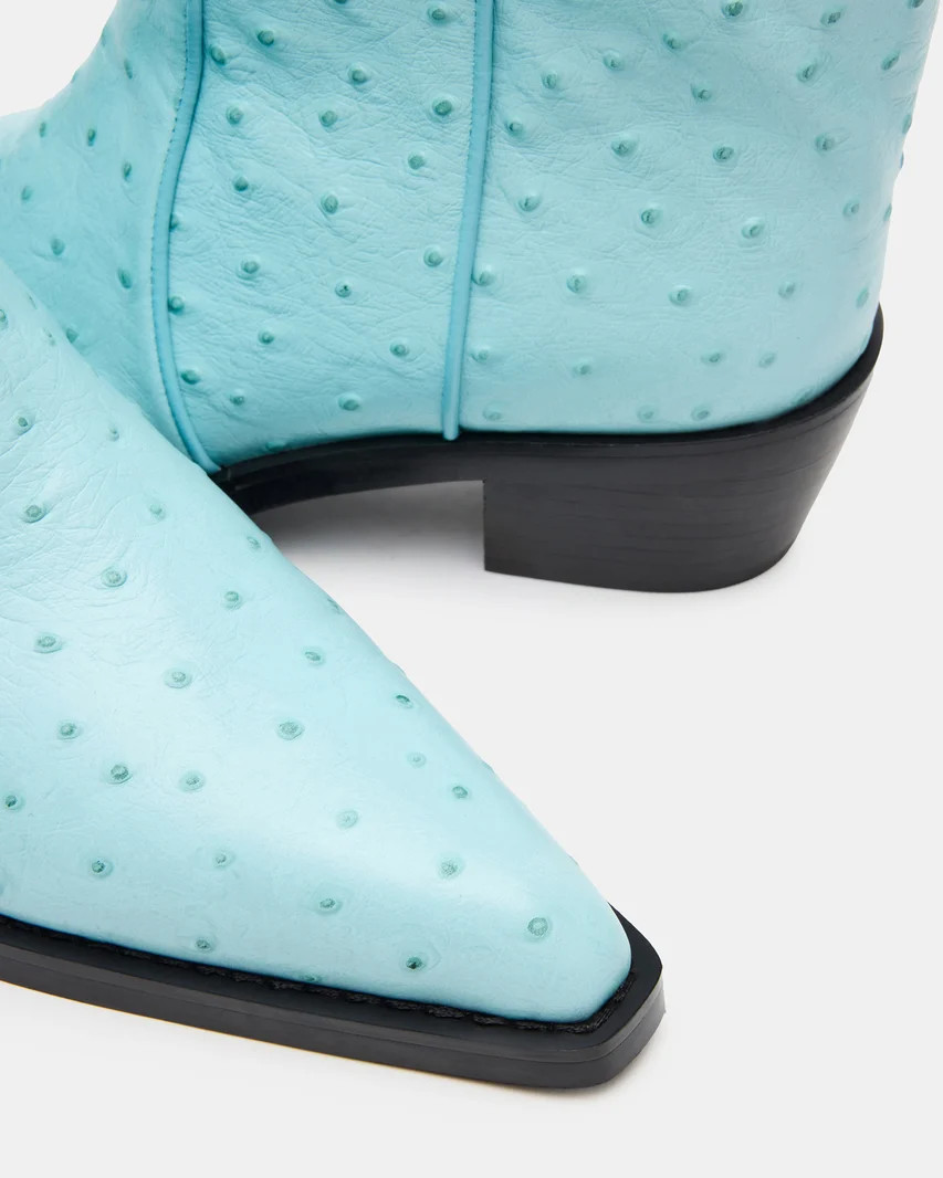 VINNY Ostrich Turquoise Leather Pointed-Toe Women's Ankle Boot | Steve Madden (US)