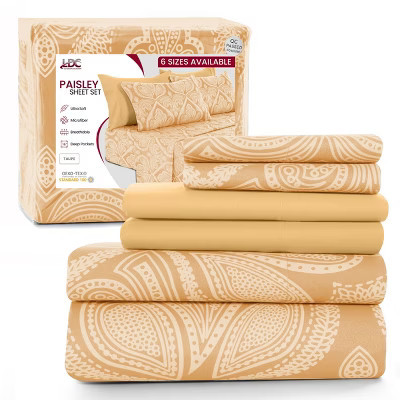 Lux Decor Collection 6 Piece Paisley Printed Sheet Set - California King, Taupe | Target