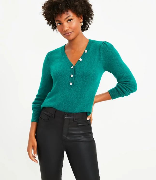 Jeweled Button Henley Sweater | LOFT