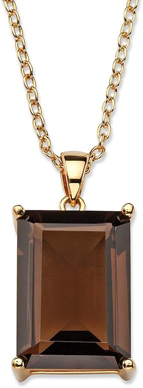 PalmBeach Yellow Gold-plated Emerald Cut Genuine Smoky Topaz Pendant (12mm) with 16 inch Chain | Amazon (US)