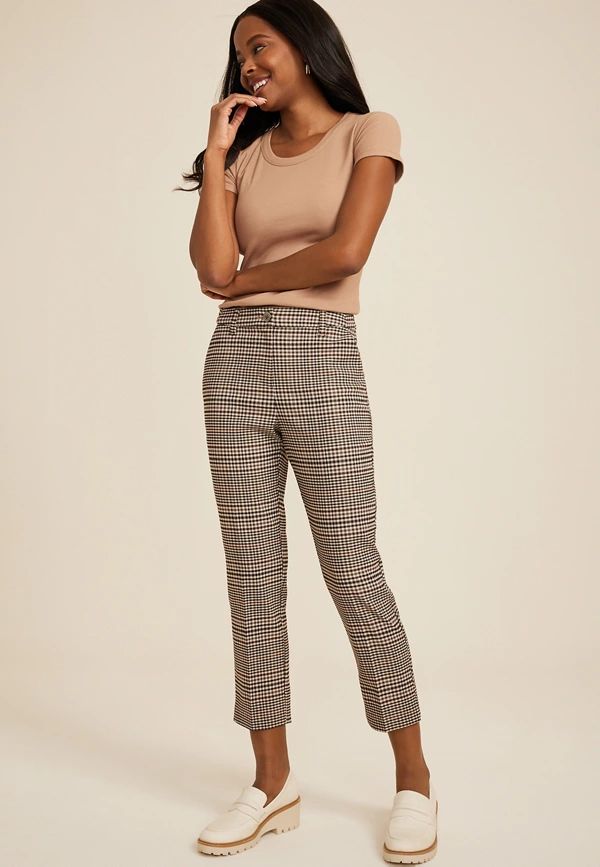 Bengaline Plaid Straight Cropped Dress Pant | Maurices