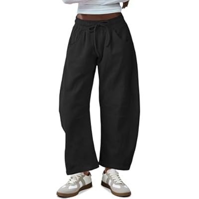 Fisoew Womens Barrel Leg Sweatpant Drawstring Elastic Waisted Wide Leg Pants Casual… | Amazon (US)