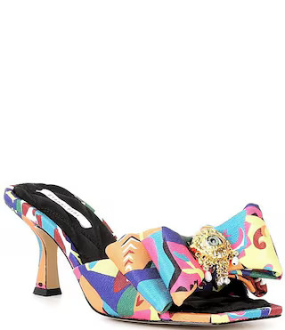 Gianni Bini Peeka Multi Print Eye Ornament Bow Dress Slide Sandals | Dillard's | Dillard's