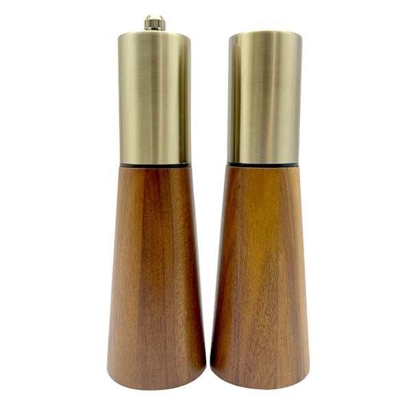 Acacia Wood & Metal Salt Shaker & Pepper Mill Set | At Home