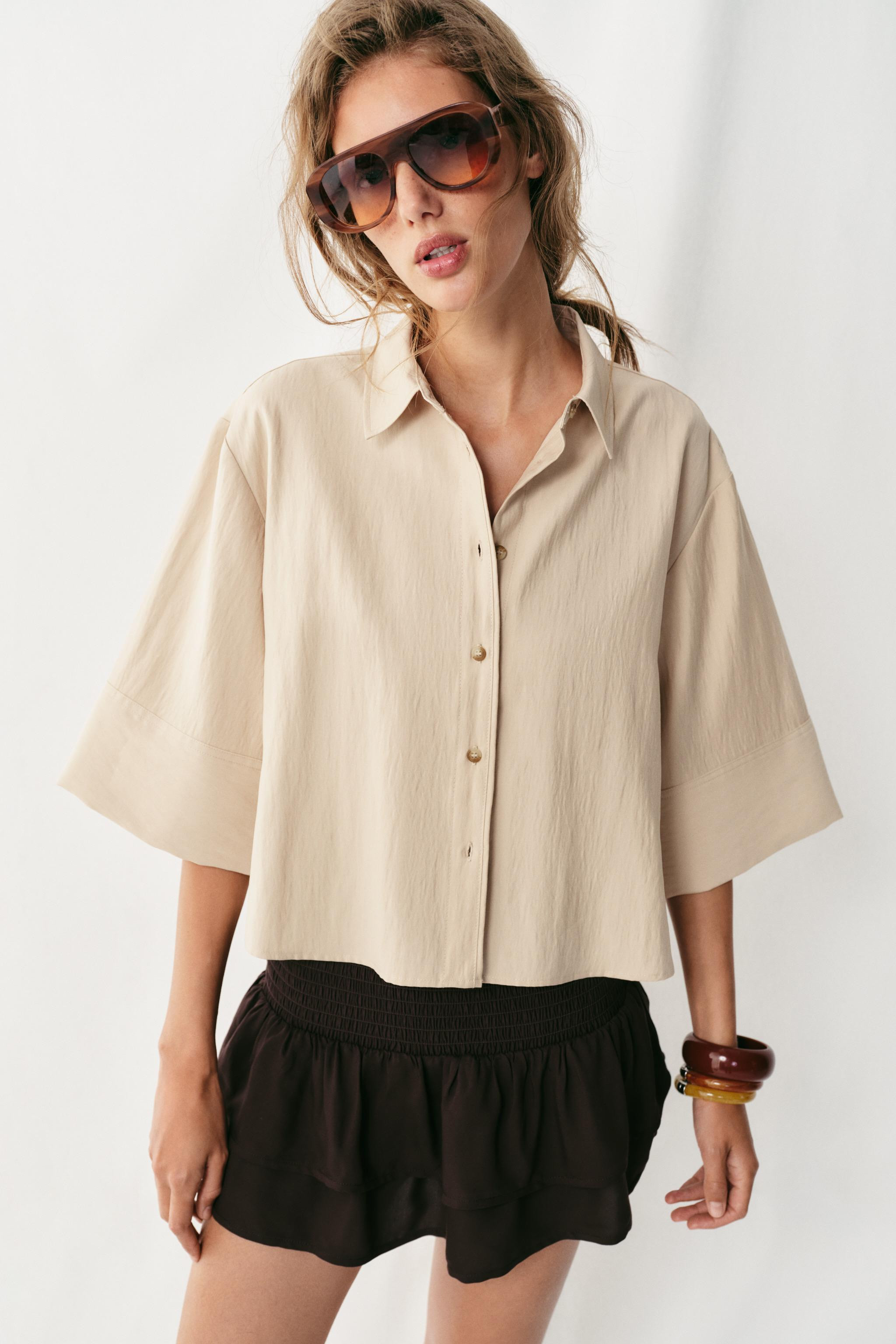 CROPPED WIDE SLEEVE SHIRT | Zara US