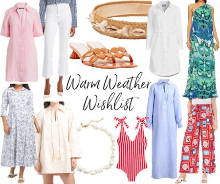 Warm weather wish list! ☀️ 
.
Summer outfit spring outfit spring dress shirt dress one piece swimsuit orange sandals white jeans 

#LTKstyletip #LTKfindsunder100 #LTKSeasonal