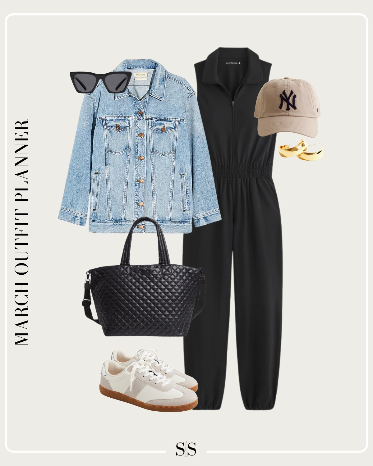 Monthly outfit planner MARCH: Winter to Spring transitional looks | sweat jumpsuit, denim jacket, sneakers, woven tote, Athleisure 

#springoutfit #casualstyle #errandsoutfit


#LTKStyleTip