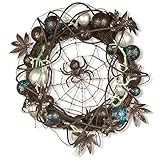 National Tree Company Artificial Halloween Wreath-Flocked Mixed Decorations-Black Spider and Ornamen | Amazon (US)