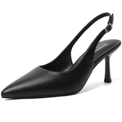 Susanny Black Slingback Heels for Women Pointed Closed Toe Stiletto Kitten Women's Sexy High Heeled Pumps Stray Casual Dressy Shoes Comfortable Wedding Brida Party Office 10 | Amazon (US)