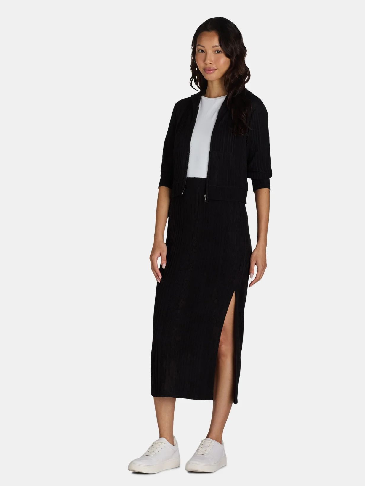 No Boundaries Zip-Up Hoodie and Midi Skirt Set, 2-Piece, Women's and Women's Plus | Walmart (US)