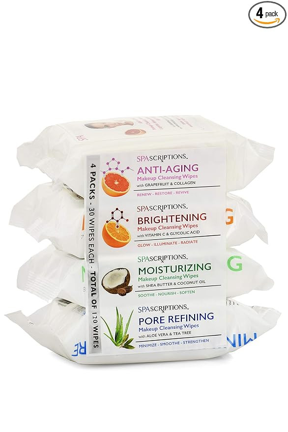 Spascriptions™ Anti-Aging, Brightening, Moisturizing & Pore Refining Towelettes Removes Waterpr... | Amazon (US)