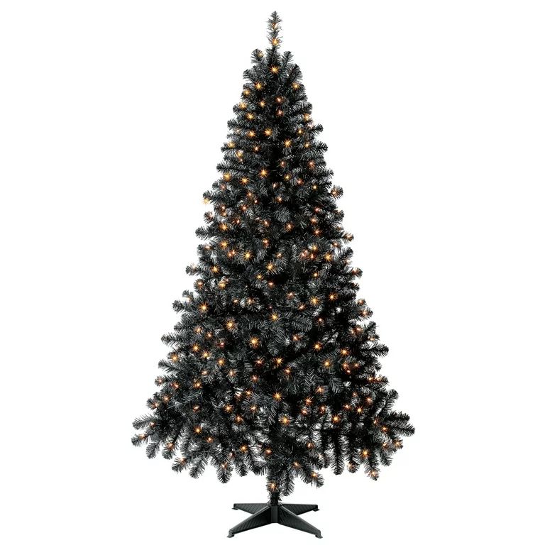 6.5 ft Pre-Lit Madison Pine Black Artificial Christmas Tree, Clear Incandescent Lights, by Holida... | Walmart (US)