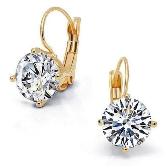 14K Gold Plated Bold 7 CTW Solitaire CZ Leverback Earrings in Yellow, Rose or White Gold for Woma... | Walmart (US)