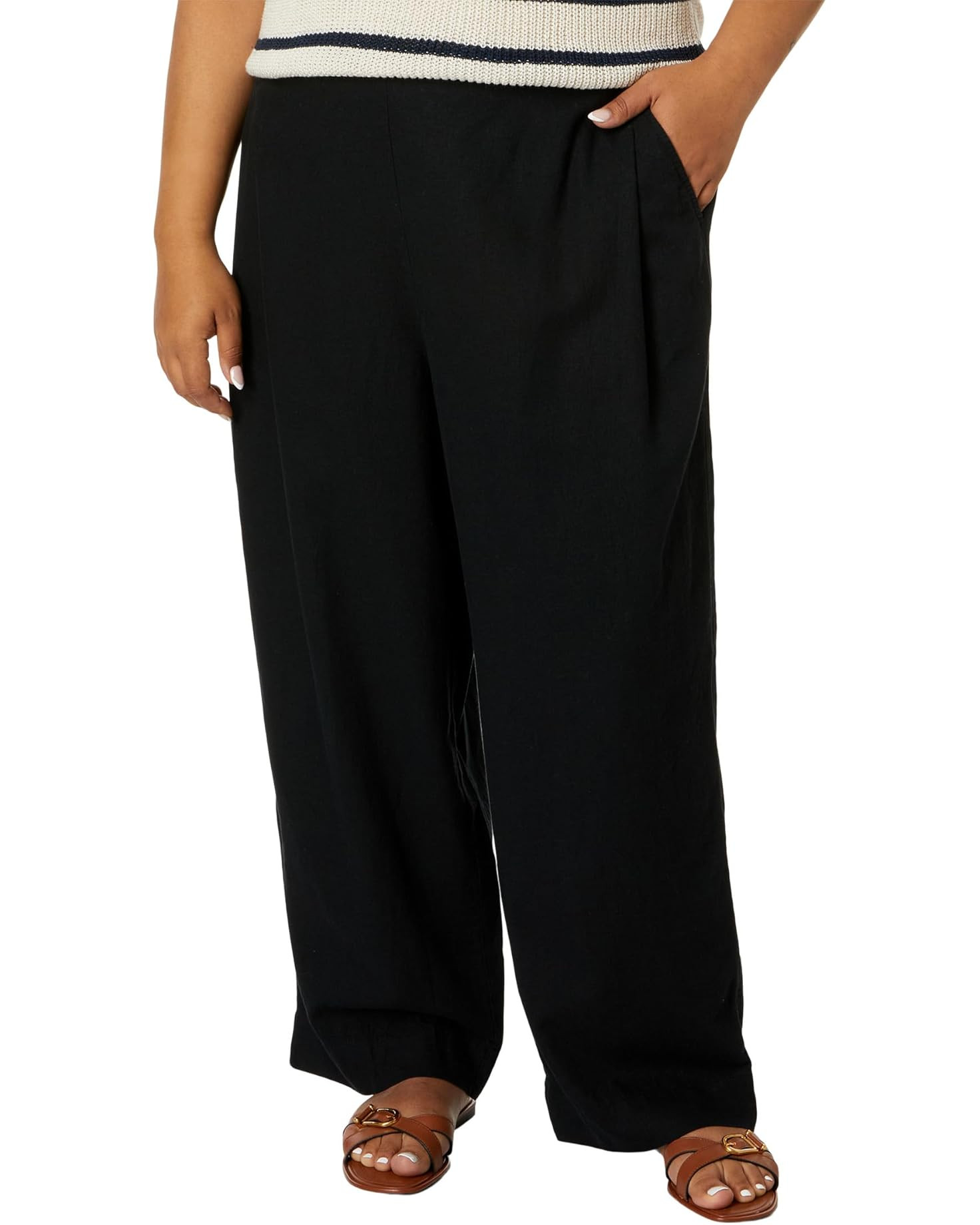 Plus Pull-On Straight Crop Pants in 100% Linen | Zappos