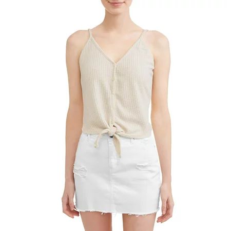 Juniors' Waffle Knit Tie Front Button Cami | Walmart (US)